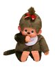 Monchhichi Pl&uuml;schtier M&auml;dchen 80 cm mit rosa L&auml;tzchen und roter Schleife