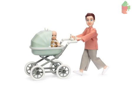 Lundby Set - Spielfigur Mann mit Kinderwagen und Baby