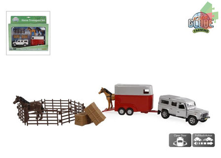 Kids Globe Land Rover mit Pferdeanh&auml;nger und Zubeh&ouml;r, Die Cast, 26 cm