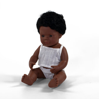 MINILAND Puppe Afro-afrikanischer Junge mit Unterw&auml;sche 38 cm