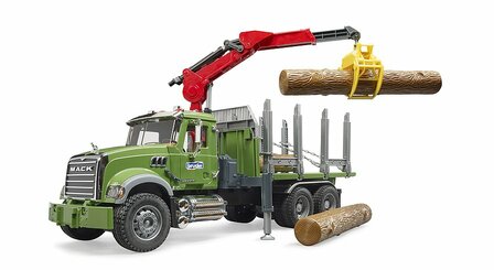 MACK Granite Holztransport-LKW mit Ladekran, Greifer und 3 Baumst&auml;mmen