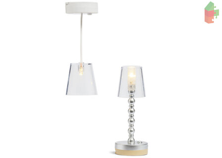 Lundby Puppenhaus Set  LED Lampen Transparent (Stehlampe + H&auml;ngelampe)