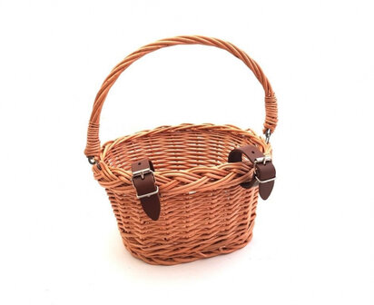 Rieten fietsmandje leren bandjes (onbekleed)
