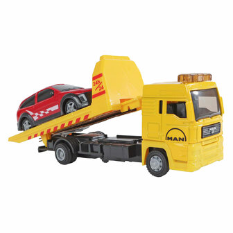 Kids Globe Man Vrachtwagen Bergingswagen met Auto, 19cm