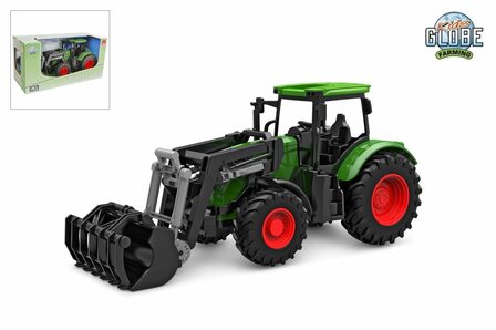 Kids Globe tractor freewheel met frontlader 27cm groen