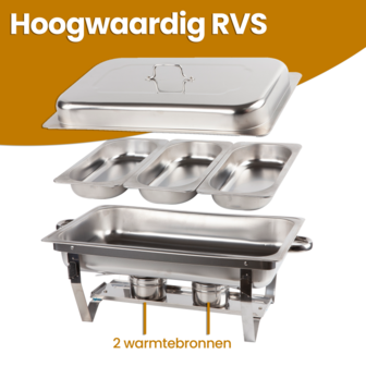Alora Chafing Dish Chrome - 3 Bakken - RVS Warmhoudschalen