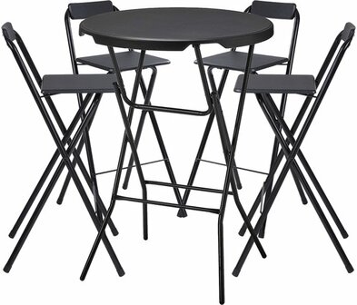 Statafel Met 4 Barkrukken - Inklapbaar Zwart - Cocktailtafel Set