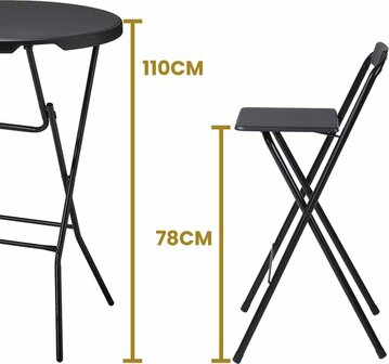 Statafel Met 4 Barkrukken - Inklapbaar Zwart - Cocktailtafel Set