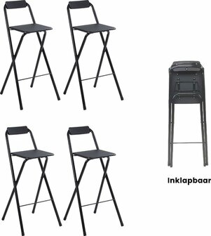 Alora Barkrukken Set 4x - Inklapbaar Met Rugleuning - Zwart