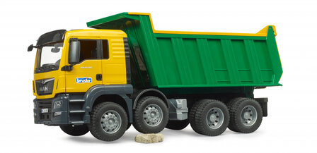 Bruder MAN TGS Muldenkipper mit kippbarer Mulde, gelb-gr&uuml;n, 55 cm