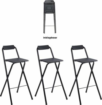 Alora Barkrukken Set 3x - Inklapbaar Met Rugleuning - Zwart