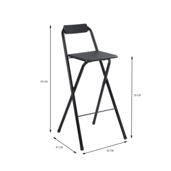 Alora Barkrukken Set 3x - Inklapbaar Met Rugleuning - Zwart