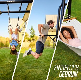 BERG Playbase Extra Large Frame 3-in-1 Speeltoestel - Multifunctioneel Speeltoestel - Rekstok en Ladder - Zwart