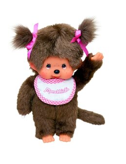 Monchhichi Pl&uuml;schaffe M&auml;dchen 20 cm braun mit rosa L&auml;tzchen
