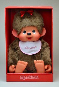 Monchhichi Pl&uuml;schtier M&auml;dchen 80 cm mit rosa L&auml;tzchen und roter Schleife