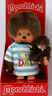 Monchhichi Vater mit Baby 20 cm - Super Dad Pl&uuml;schfigur braun