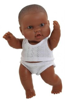 Babypuppe 22cm dunkle Hautfarbe Junge mit Unterw&auml;sche - Paola Reina