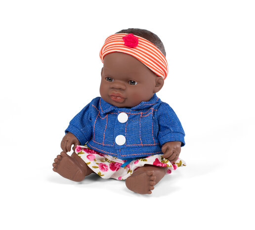 Miniland Babypuppe afrikanisches Mädchen gekleidet 21cm