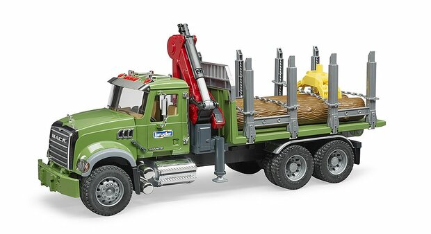 MACK Granite Holztransport-LKW mit Ladekran, Greifer und 3 Baumstämmen