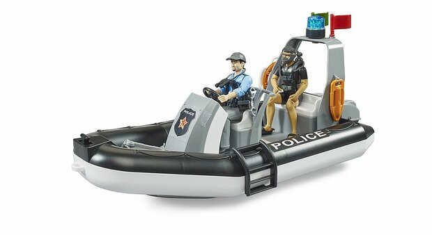 Bruder B World Polizeiboot mit Blaulicht, einschließlich Polizist und Taucher