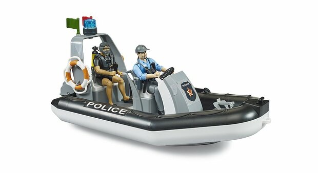 Bruder B World Polizeiboot mit Blaulicht, einschließlich Polizist und Taucher