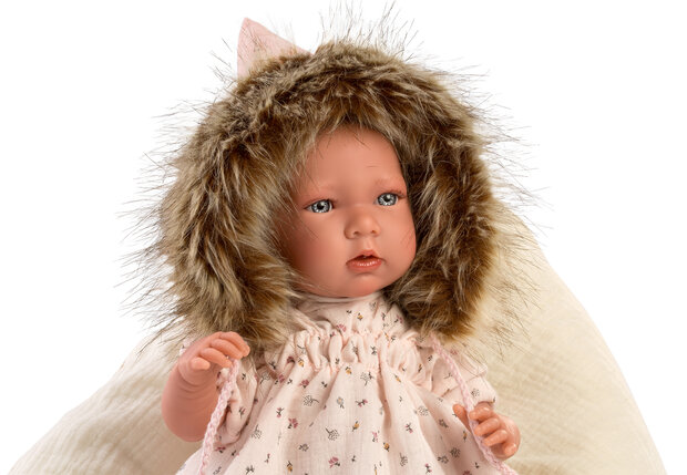 Llorens pop Mimi met bontkraag - 42cm (uitlopend model)