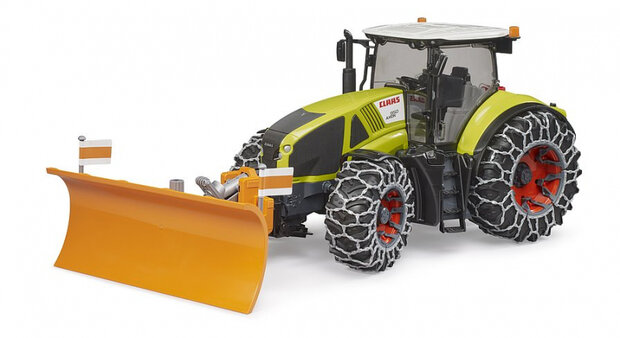 Bruder Claas Axion 950 met sneeuwkettingen en ploegblad