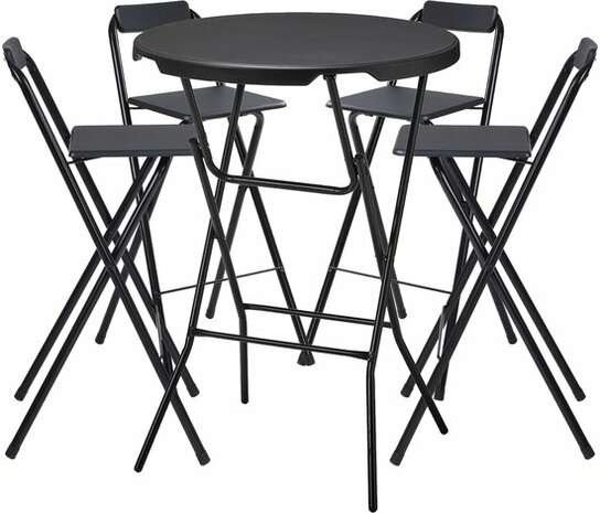 Statafel Met 4 Barkrukken - Inklapbaar Zwart - Cocktailtafel Set