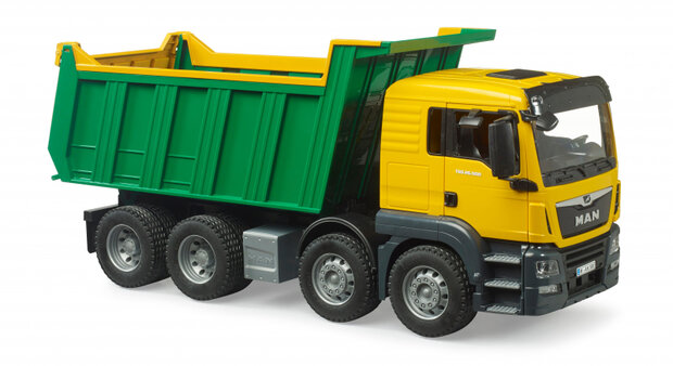 Bruder MAN TGS Muldenkipper mit kippbarer Mulde, gelb-gr&uuml;n, 55 cm