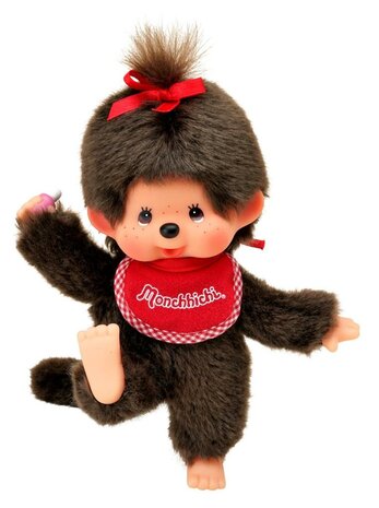 Monchhichi M&auml;dchen 20 cm biegbar mit roter Schleife und L&auml;tzchen