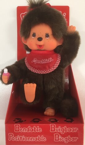 Monchhichi M&auml;dchen 20 cm biegbar mit roter Schleife und L&auml;tzchen