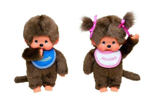 Monchhichi Pl&uuml;schaffe M&auml;dchen 20 cm braun mit rosa L&auml;tzchen