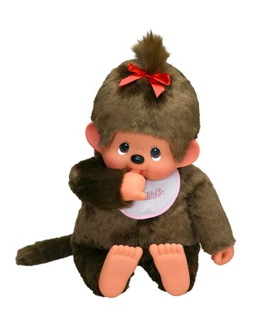 Monchhichi Pl&uuml;schtier M&auml;dchen 80 cm mit rosa L&auml;tzchen und roter Schleife