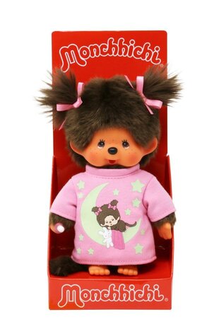 Monchhichi M&auml;dchen 20 cm mit Leuchteffekt im Dunkeln, rosa Nachthemd