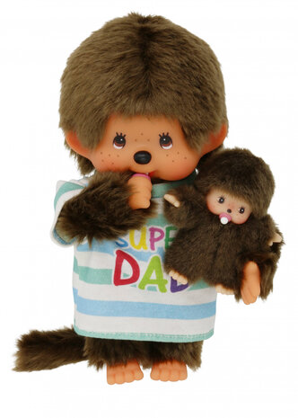 Monchhichi Vater mit Baby 20 cm - Super Dad Pl&uuml;schfigur braun