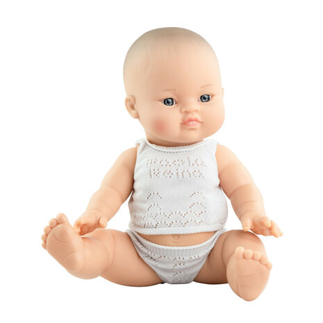 34 cm Babypuppe Paola Reina Gordi Blanca mit grauer Unterw&auml;sche