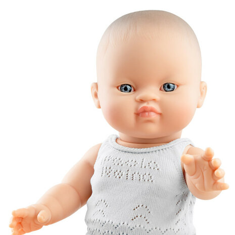 34 cm Babypuppe Paola Reina Gordi Blanca mit grauer Unterw&auml;sche