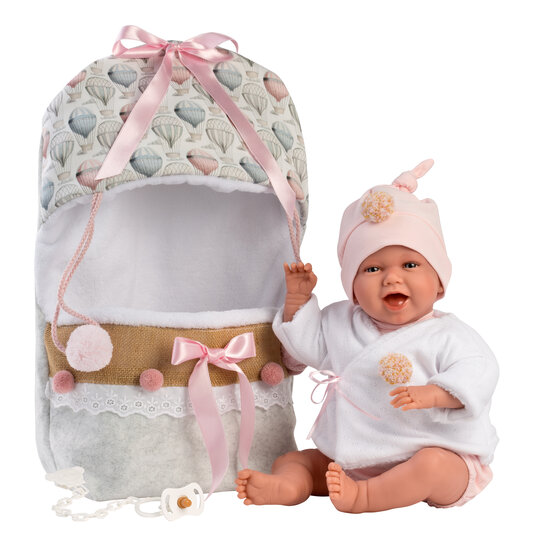 Llorens Puppe lachende Mimi in einem Schlafsack - 42cm