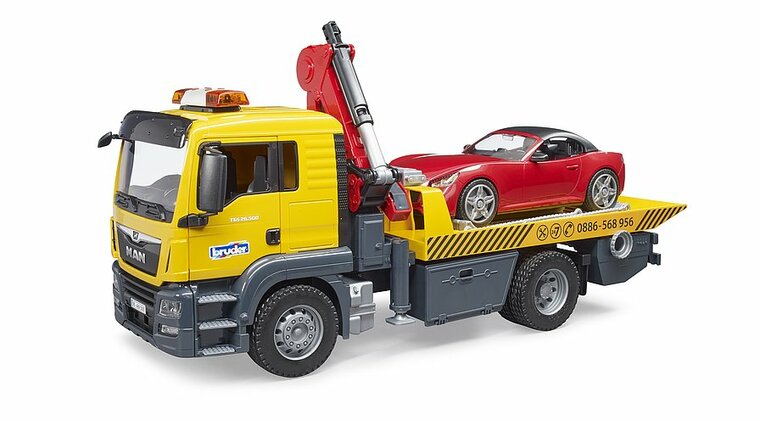 Bruder MAN TGS Abschlepp-LKW mit Roadster und Light &amp; Sound Modul