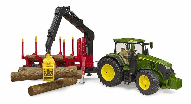 Bruder John Deere mit Forstwirtschaftsanh&auml;nger und Baumst&auml;mmen