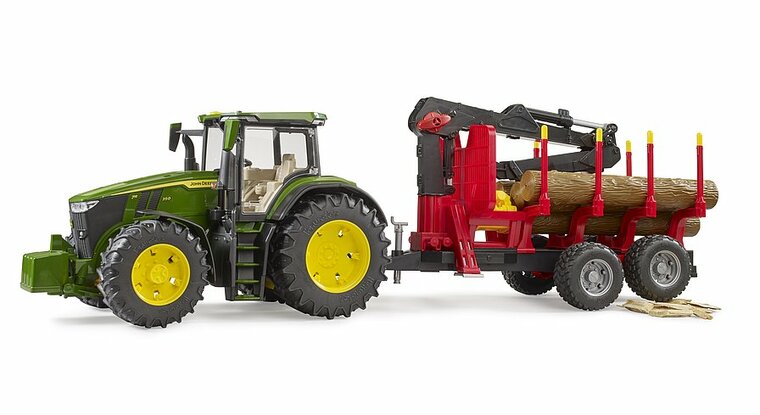 Bruder John Deere mit Forstwirtschaftsanh&auml;nger und Baumst&auml;mmen