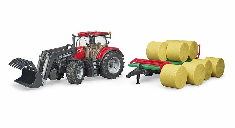 Bruder Case IH Optum 300CVX mit Frontlader und Ballentransportanh&auml;nger