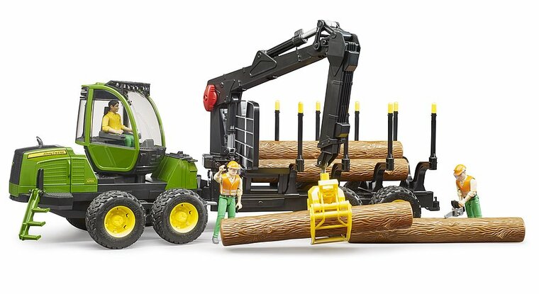 Bruder John Deere 1210E R&uuml;ckezug mit 4 Baumst&auml;mmen und Holzgreifer