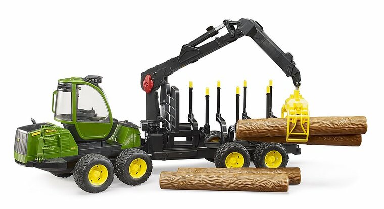 Bruder John Deere 1210E R&uuml;ckezug mit 4 Baumst&auml;mmen und Holzgreifer