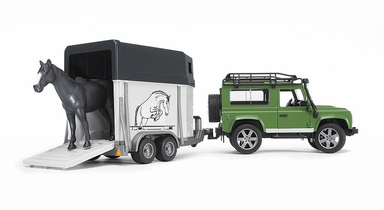 Bruder Land Rover Defender mit Pferdeanh&auml;nger inkl. 1 Pferd