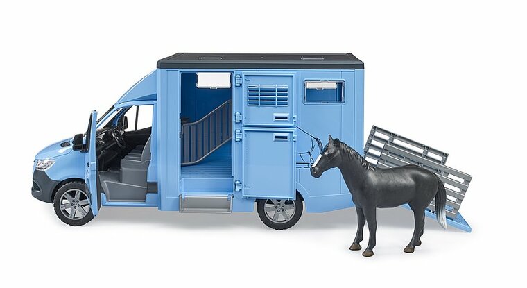 Bruder MB Sprinter Tiertransport Blau mit Pferd