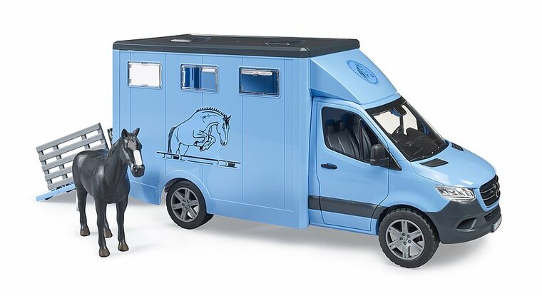 Bruder MB Sprinter Tiertransport Blau mit Pferd