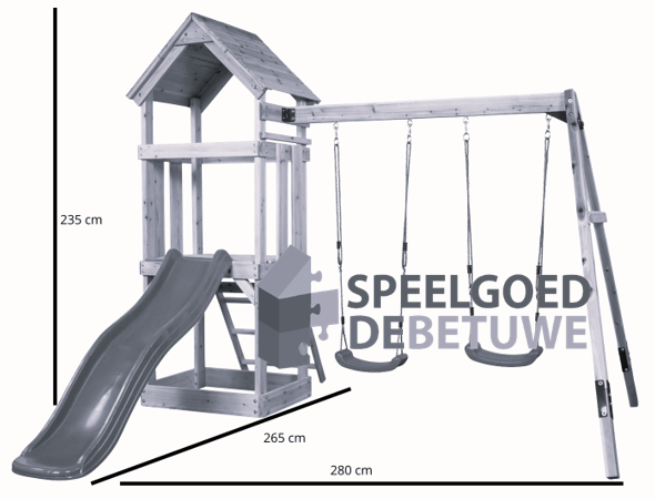 Noa Spielplatz aus Holz mit gr&uuml;ner Rutsche