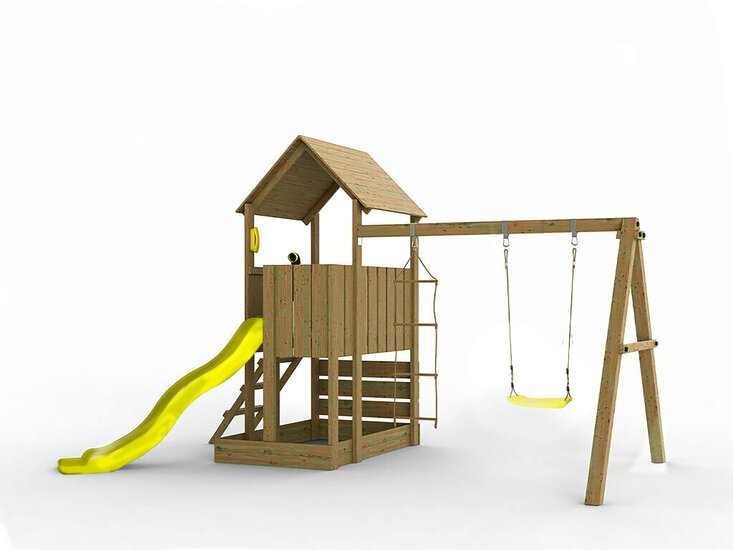  H&ouml;lzerner Spielplatz Jungle Tower + gelbe Rutsche