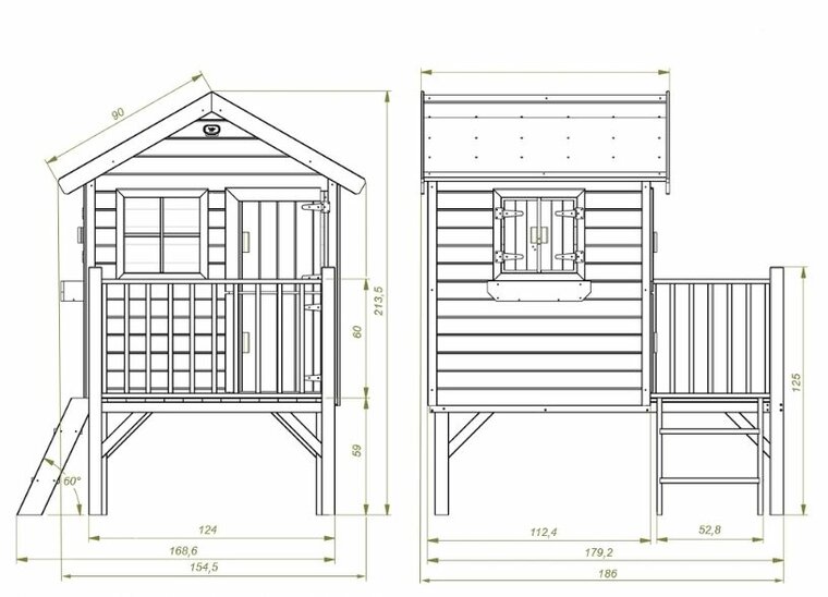 Holzspielhaus Funny L - Prestige Garten mit Rutsche